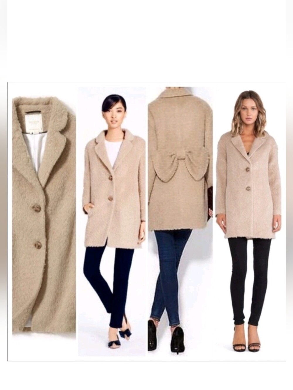 Kate Spade New York Daphne Coat Wool Alpaca Back Bow Old Money Luxury XS Camel